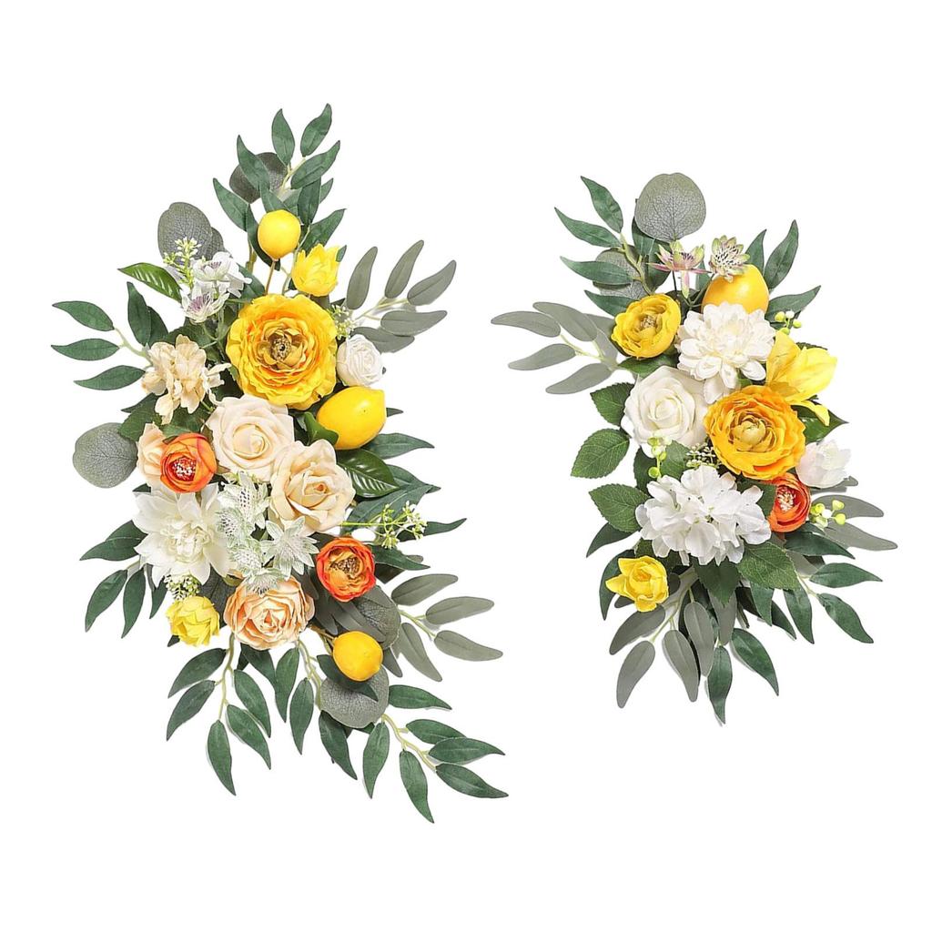 2 Pieces Silk Flowers Artificial Flower Swag Flower Arrangement Wedding Arch Wreath, Floral Backdrop for Reception Door