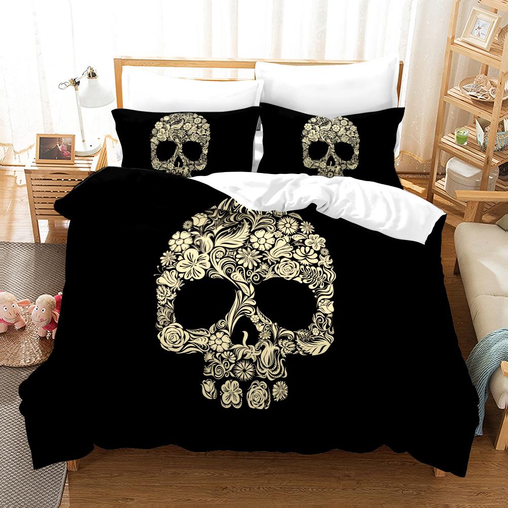 Duvet Cover 220x240 Beige 3D Print Halloween Comforter Cover Set For Bedroom Super Soft Comfortable Warm Queen Bedding Set Skull