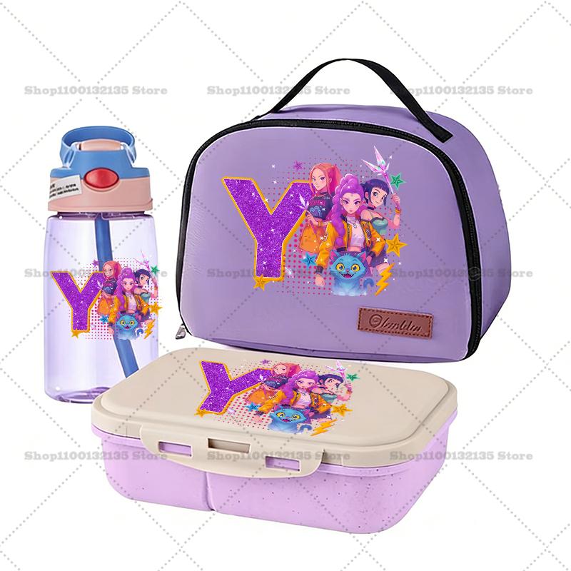 Korean Pop Demon Hunters Bento Case+Lunch Pouch+Water Bottle 3pcs Kit RUMI ZOEY Animation Design Student School Supplies Food Container Drinkware