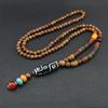 Vintage Lucky Gift Party Ethnic Jewelry Mala Wood Bead Nepal Necklace Horn Fish Pendant Buddhist
