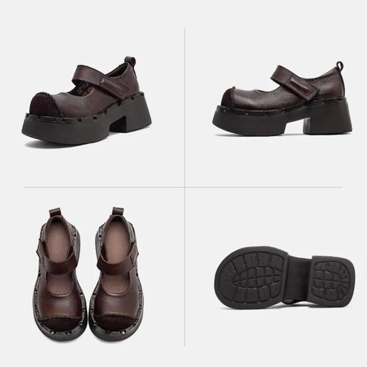 Johnature Женские туфли-лодочки на платформе, модные, с круглым носком, на высоком каблуке, из натуральной кожи, на толстой подошве