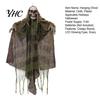 Spooky Window Display Decorations Halloween Animatronics Hanging Ghost Decoration, Sound Activated Grim Reaper Prop with LED Distressed Mesh