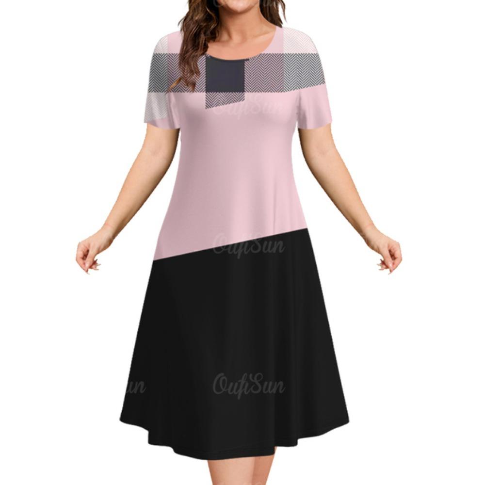 2025 Летние платья для женщин Лоскутный принт Короткий рукав Женская одежда Свободная юбка А-силуэта Элегантные и красивые женские платья