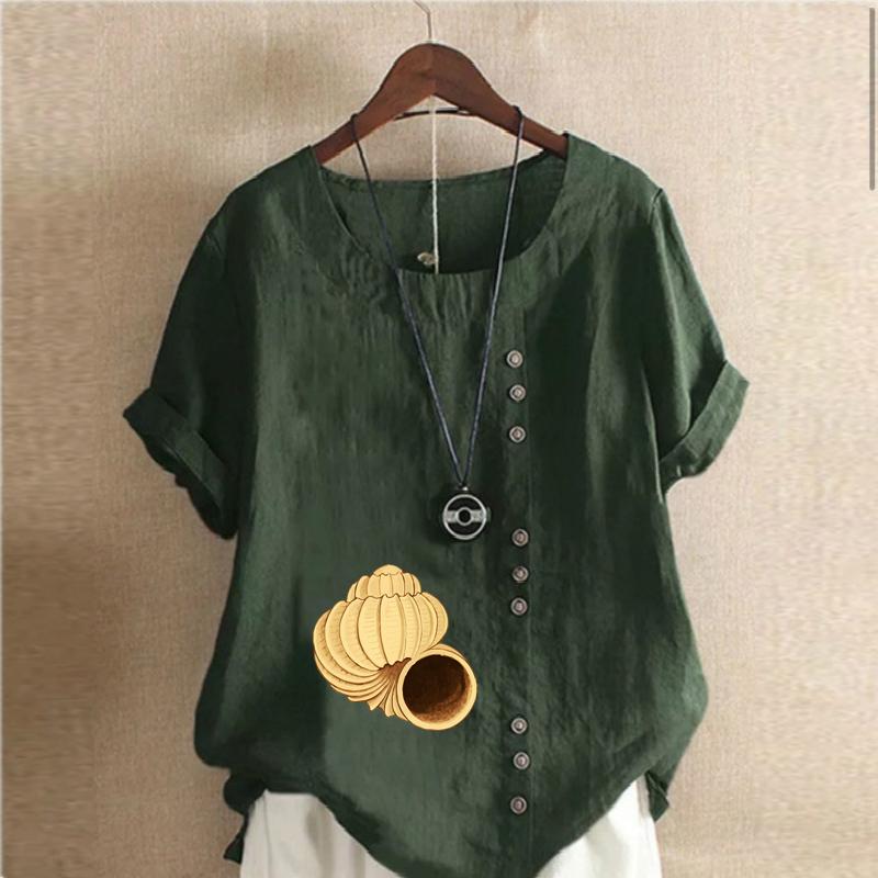 Women's Fashion Conch Print Short Sleeve T-shirt Loose Cotton Shirt Casual Loose Summer Blouse Tops Plus Size