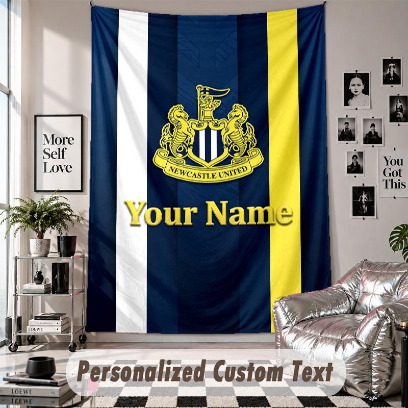 Wall Hanging Tapestry With Custom Name & Text, Newcastle United FC Decorative Tapestry For Bedroom