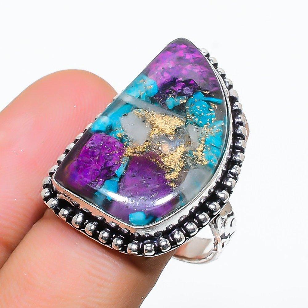 Кольцо из стерлингового серебра 925 пробы с натуральным драгоценным камнем колючей устрицы, размер 9 u8N44 ручной работы