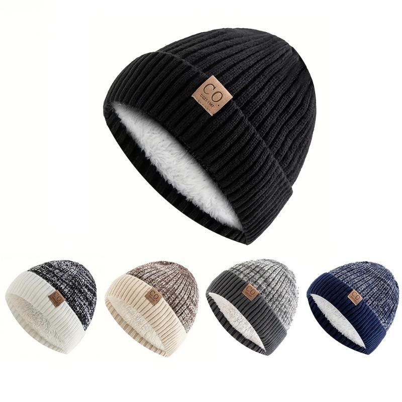 1PC Unisex Fleece Warm Knitted Wool Cap - Winter Ear Protection Design, 100% Polyester, Machine Washable