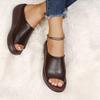 Fashion Women Leather Slippers White Ladias Retro Peep Toe Platform Shoes Clogs Slip On Sandals Wedges Sandles Zapatos Shoe