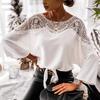 Spring & Autumn Long-Sleeved Lace Solid Color Commuter Top