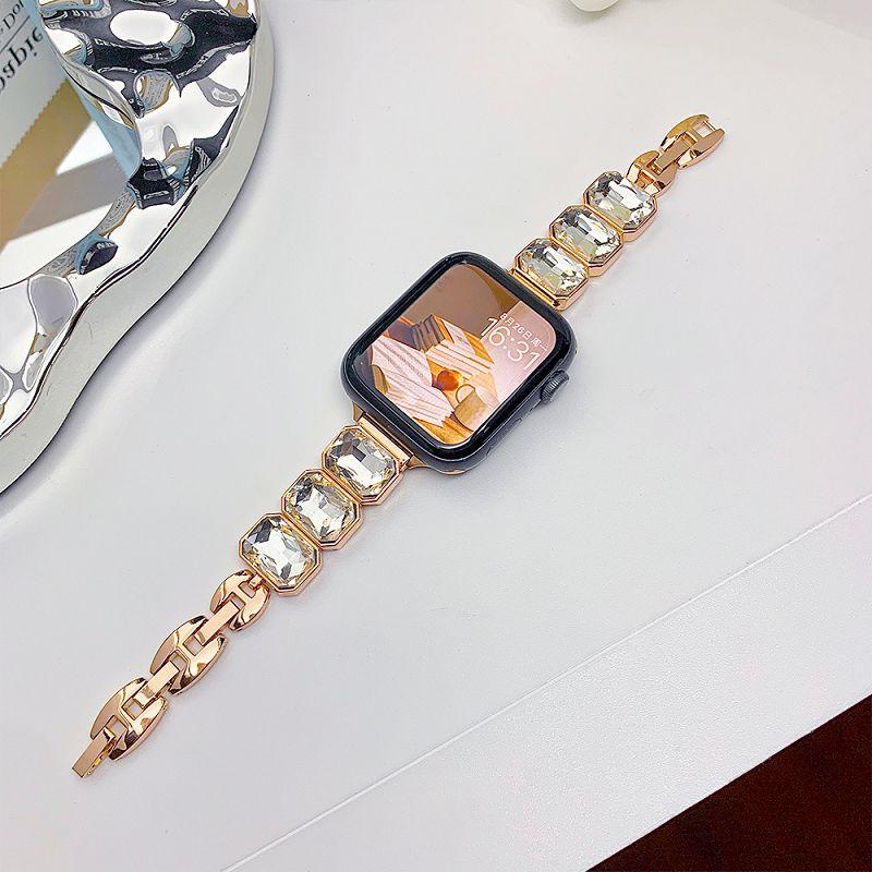 Браслет-украшение для ремешков Apple Watch 46 45 44 42 38 49 мм Алмазный металлический ремешок Квадратный хрустальный ремешок для iWatch S10 9 8 7 SE 6 5 4