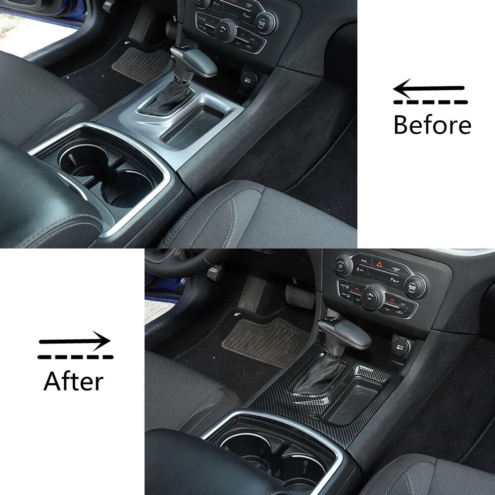 Carbon Fiber Console Gear Shift Box Panel Cover Trim For Dodge Charger 2016-2021