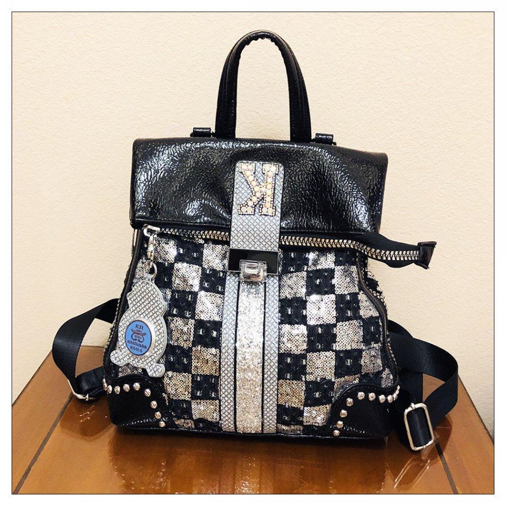 Denim Sequin Checkered Backpack, Crossbody Bag, Women's Bag, Multi-purpose Single Shoulder Fashionable and Personalized Backpack