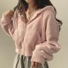 Осень Зима Свободный Повседневный Пуловер из Овечьей Шерсти Толстовка с Капюшоном Женская Однотонная Теплая Толстовка на Молнии Верхняя Одежда