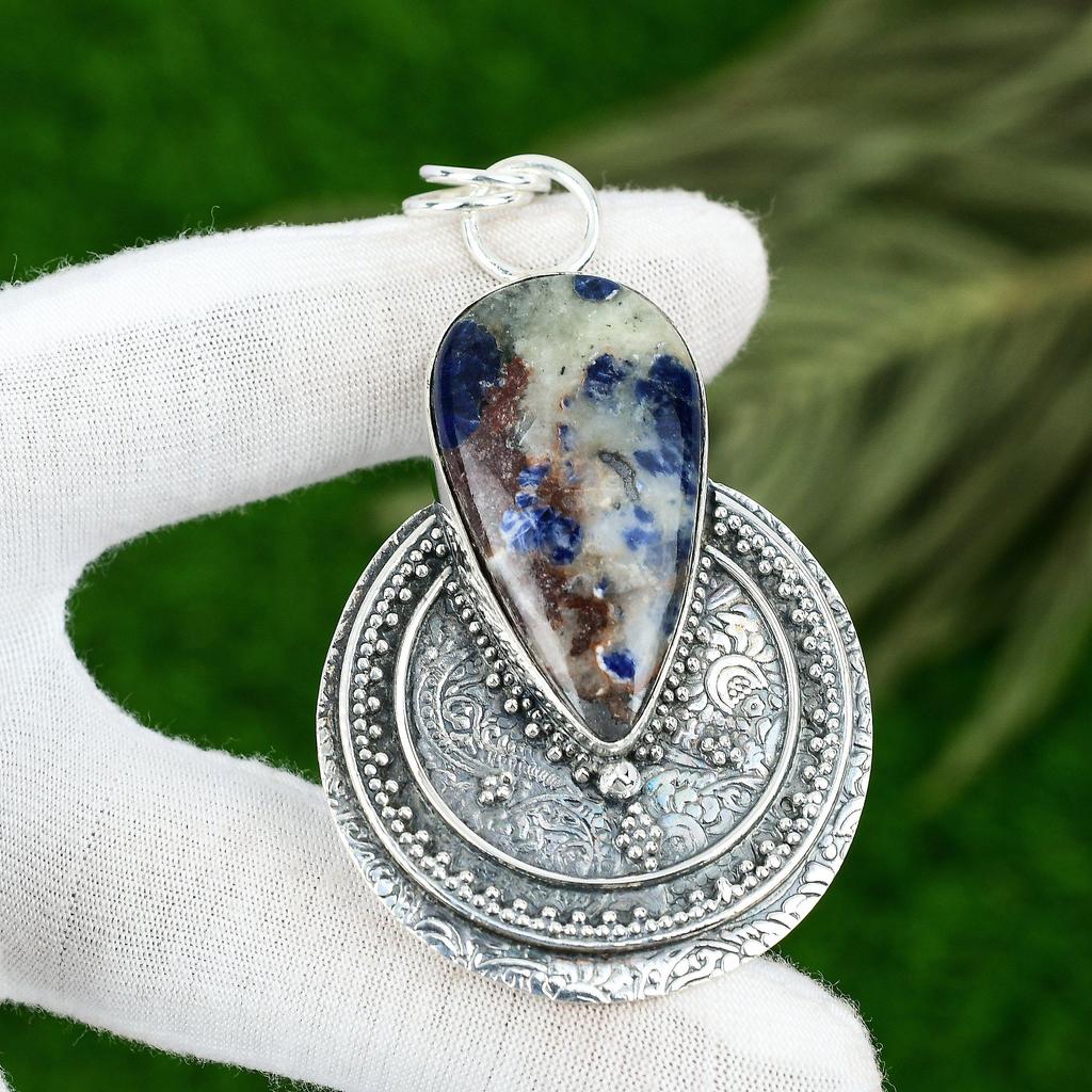 Распродажа ко Дню матери Серебро 925 пробы Натуральный содалит День рождения Безель Свадьба Бохо Подвеска
