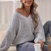 Женский осенне-зимний однотонный свободный свитер с длинным рукавом и V-образным вырезом