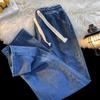 Men's Casual Elastic Waist Straight-Leg Drawstring Jeans - Large Size, Loose Fit