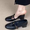 2025 New Pink Single Shoes Women's French Round Head Light Mouth T-buckle Belt with Skirt Flat Bottom Mary Jane Small Leather Shoes