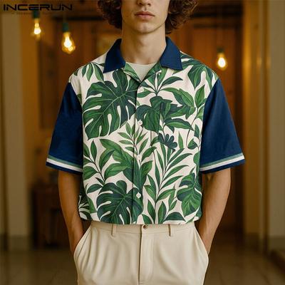 Мужские гавайские рубашки оверсайз с коротким рукавом, принтом и пуговицами