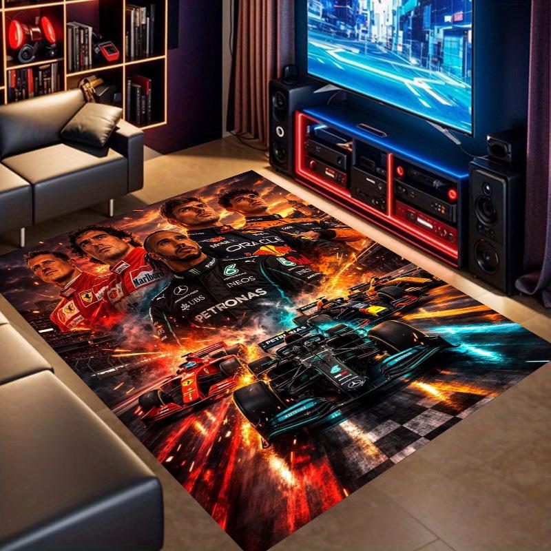F1 Legends Collage Rug, Formula 1 Racing Drivers and Race Car Print Area Rug, Motorsport Fan Floor Mat