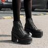 Модные ботильоны на платформе черные женские на толстой подошве на высоком каблуке 10 см панк готические туфли круглый носок шнуровка боковая молния короткие ботинки ботильоны
