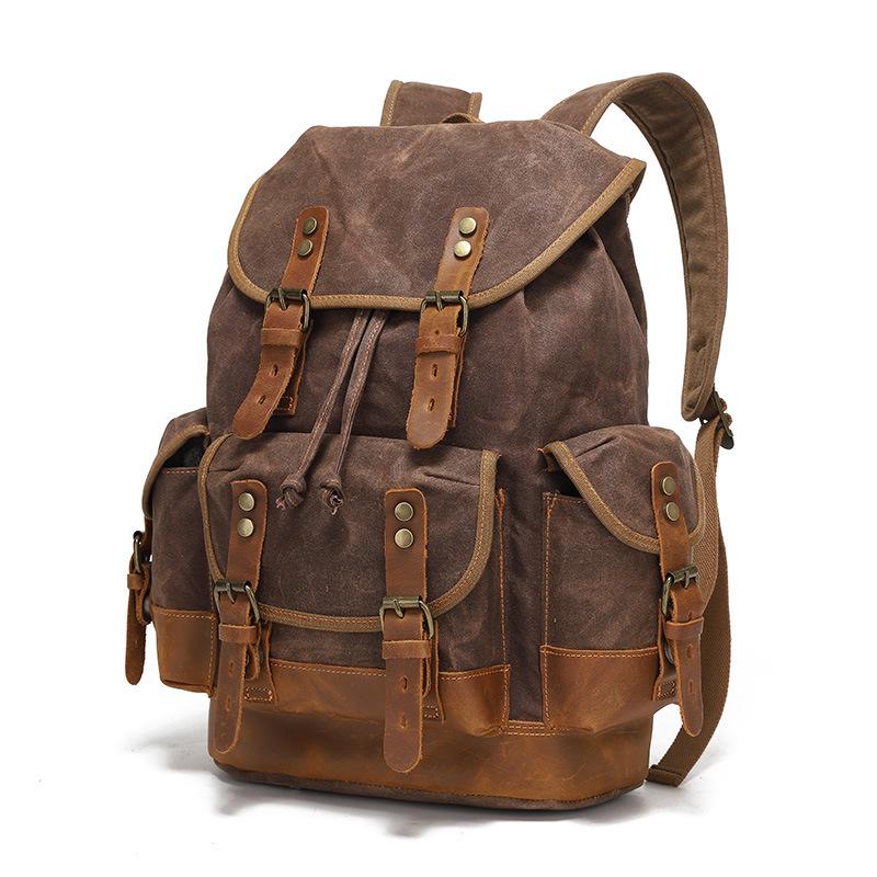 Unisex Waterproof Waxed Canvas Travel Backpack for Outdoor Sports and Laptops