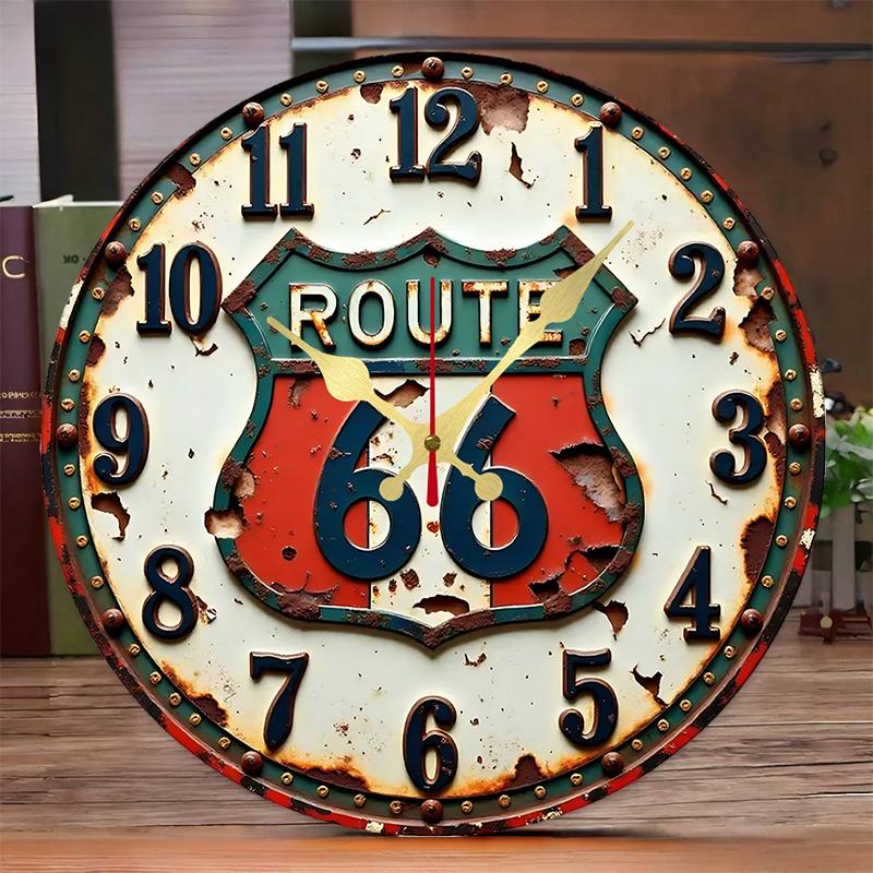 Винтажные деревянные круглые бесшумные настенные часы Route 66, подходят для гостиной, офиса, кабинета, спальни, домашнего декора