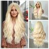 HD 13x6 Lace Wigs Synthetic Long Wavy Hair Blonde Wigs Daily Use Party Wig with Bangs for Women Heat Resistant Fiber