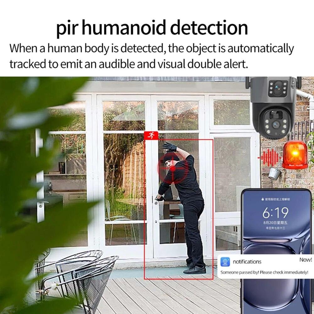 4K 8MP Dual Lens Solar Camera Outdoor Security WiFi Surveillance Cameras With Solar Panel PIR Human Detection PTZ CCTV Camera