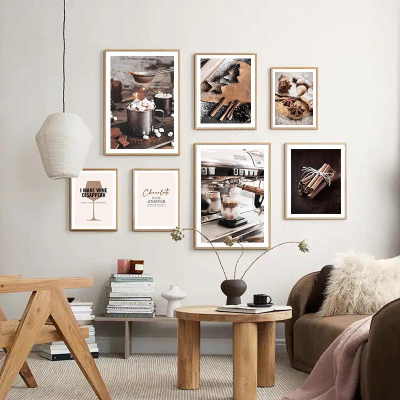 Рождественский плакат с принтом, обои, шоколад, кофе, еда, напитки, коричневые тона, холст, картина, столовая, кухня, настенный художественный декор, фотографии