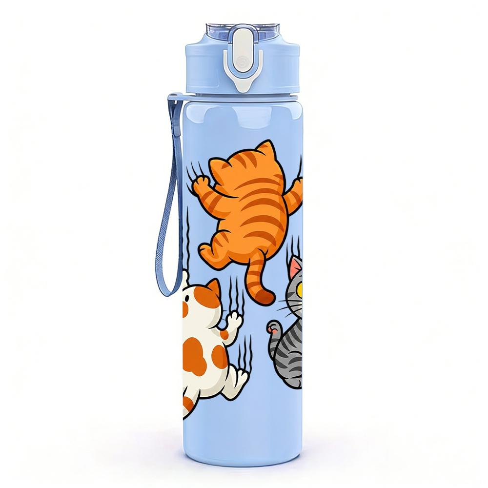 1PC Two Orange Tabby Cat Play Graphic,750ml Color Plastic Sports Water Bottle,Leakproof Flip Straw Lid,Suitable for Sports Office Home Use