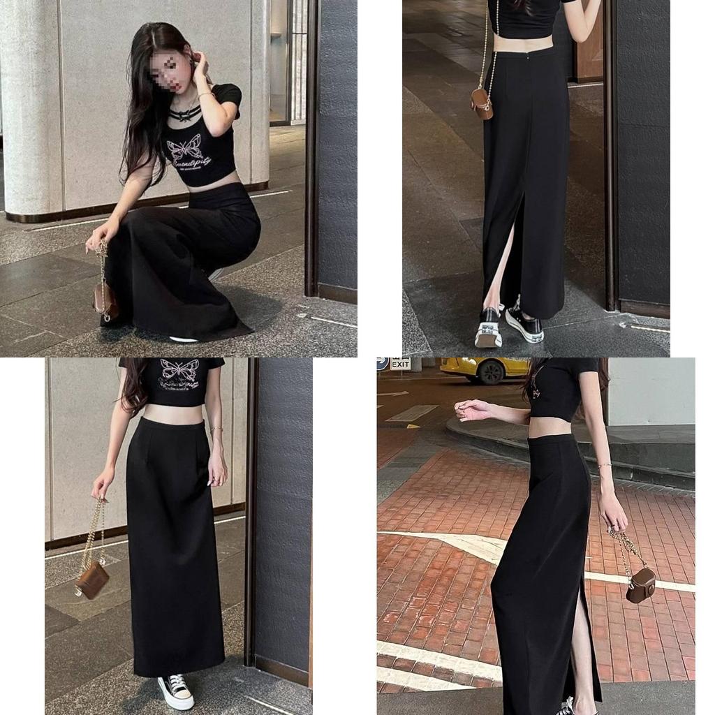 Classic Womens Black High Waist Pencil Skirt With Side Slit For Office Wear
