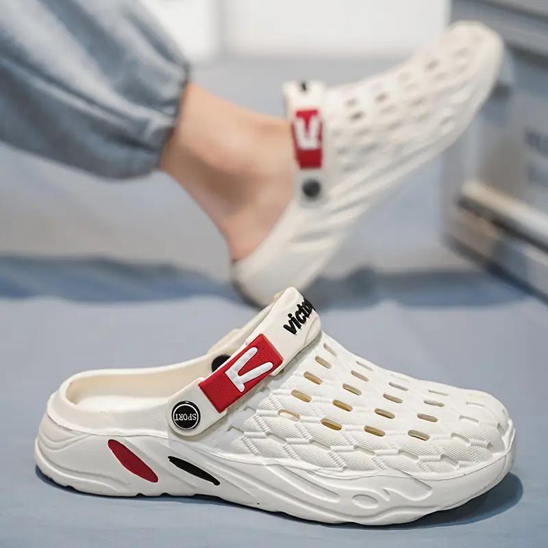 Men's Solid Color Hollow Out Chunky Clogs, Comfy Non Slip Durable Anti Odor EVA Slippers For Men's Outdoor Activities