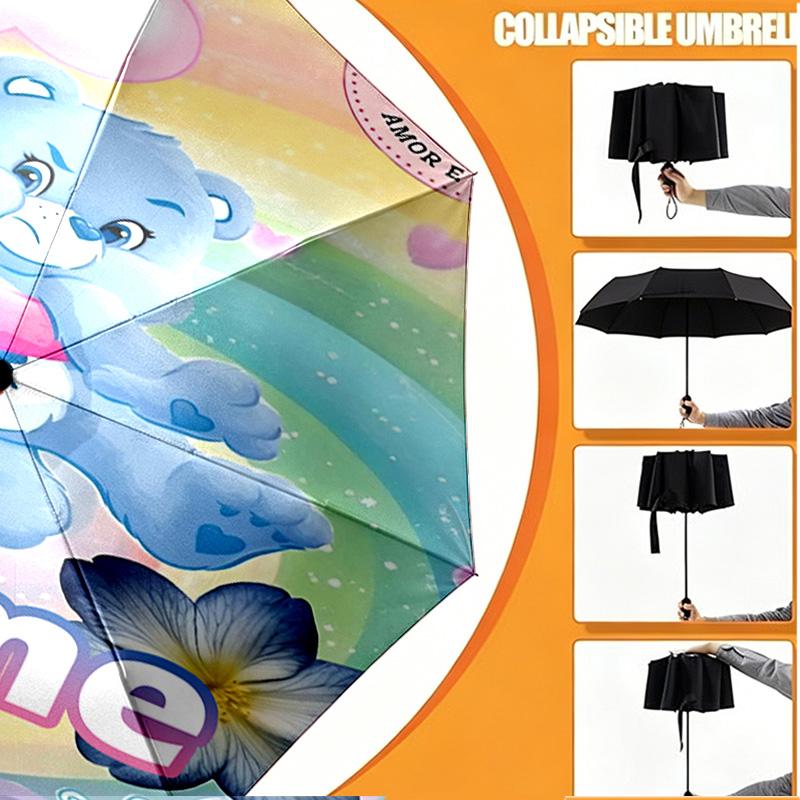 Custom Name Personalized Care Bears Print Umbrella, Auto Open Close, 8‑Rib Sturdy Frame, Commute Camping Hiking Use, Birthday Gift