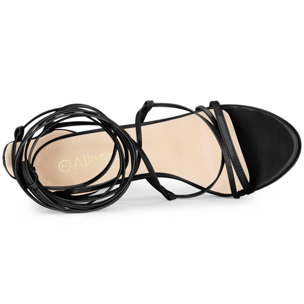 Allegra K Women's Lace-Up Sandals with Stiletto Heels, Black, Size 25.0 Cm