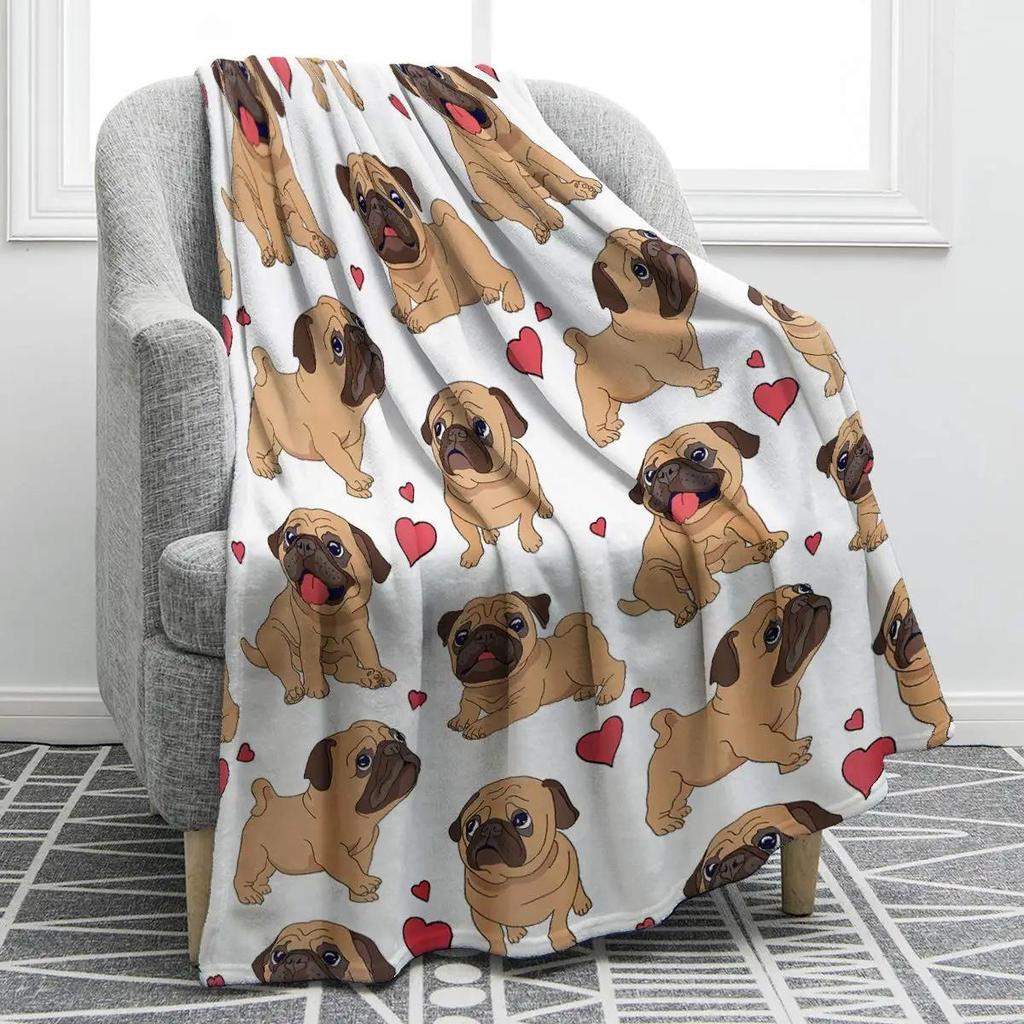 Pug Dog Blanket Lovey Animal Soft Warm Fall Chair Flannel Throw Blankets Cartoon Pet Puppy Print Bed Sofa Blanket King Queen