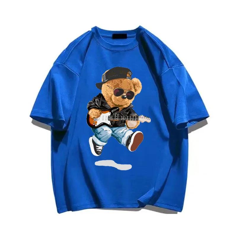Футболка с изображением плюшевого мишки, играющего в бадминтон, хлопковая одежда, топы, графика, кавайная, для мужчин и женщин, с коротким рукавом, с принтом, модная уличная одежда