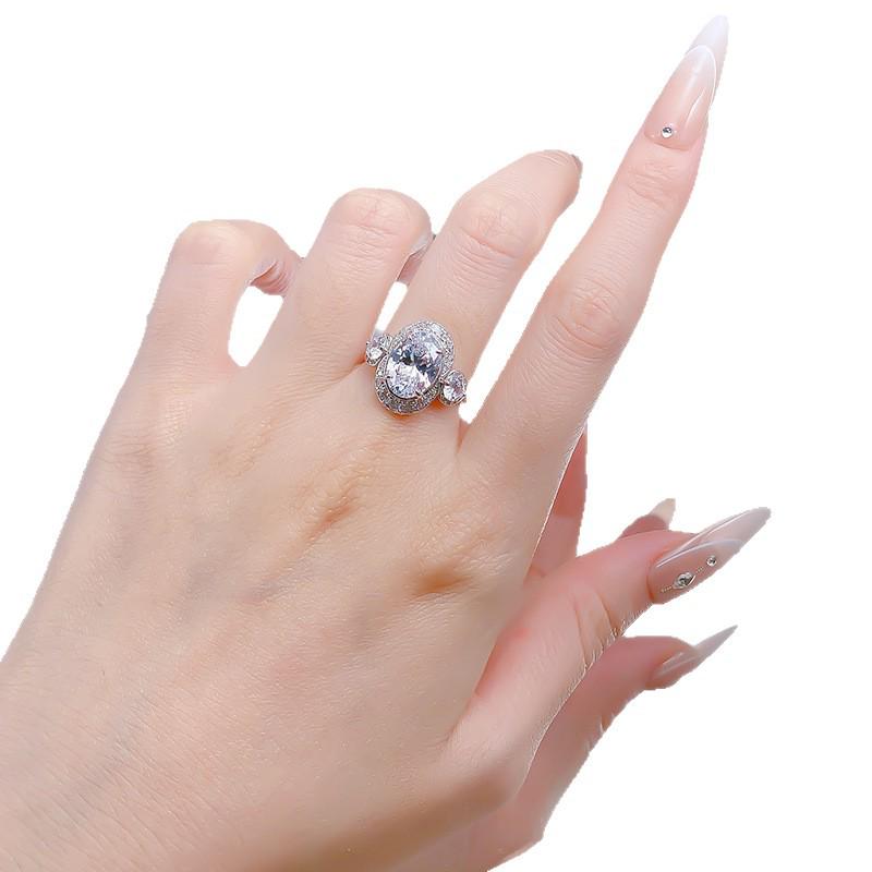 Роскошное кольцо из серебра S925 с овальным имитацией бриллианта (8x11mm) - Европейские и американские свадебные украшения