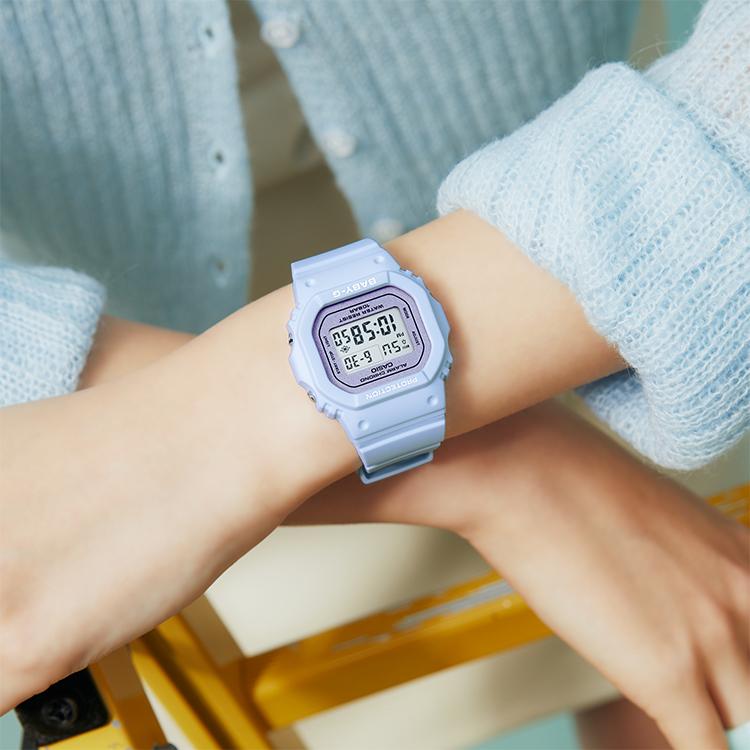 Casio Серия Baby-G Маленькие Квадратные Спортивные Водонепроницаемые Кварцевые Часы Унисекс Часы Макаронно-Синие BGD-565SC-2PR