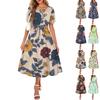 Женское летнее платье макси с коротким рукавом, круглым вырезом, поясом и карманами в стиле бохо с струящейся отделкой