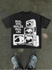 Men'S New T-Shirt, Y2K Fashion Print, Loose White Base, Black-And-White Retro TV Stack Print with Ey
