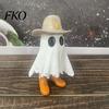 White Ghost Decoration Halloween Cowboy Statue, Spooky Resin Figurine, Western Tabletop Decor Sculpture with Boot And Hat for Mantel, Tiered