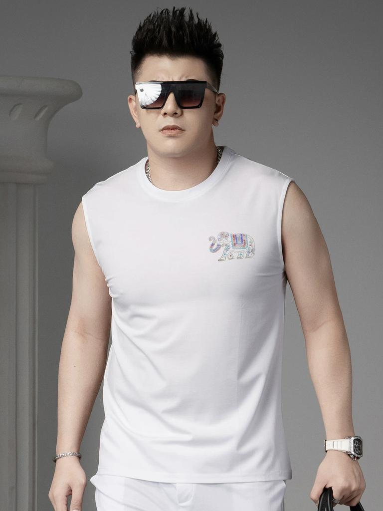 Ozhouzhan round Neck Vest Men's Summer New Trendy Sleeveless T-shirt Men's Casual Waistcoat Sports Fitness Undershirt