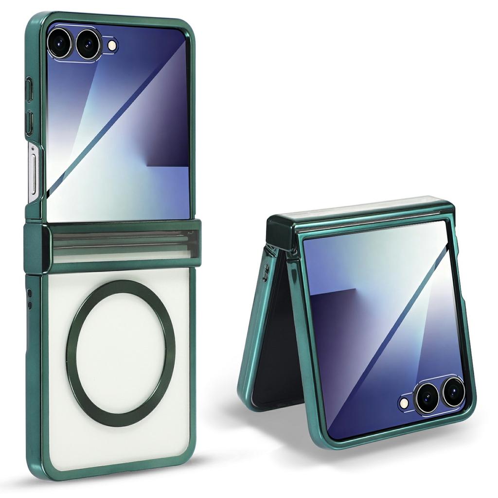 For Motorola Razr 60 Ultra 5G Magnetic Case Electroplating CD Vein PC Phone Cover with Tempered Glass Screen Film
