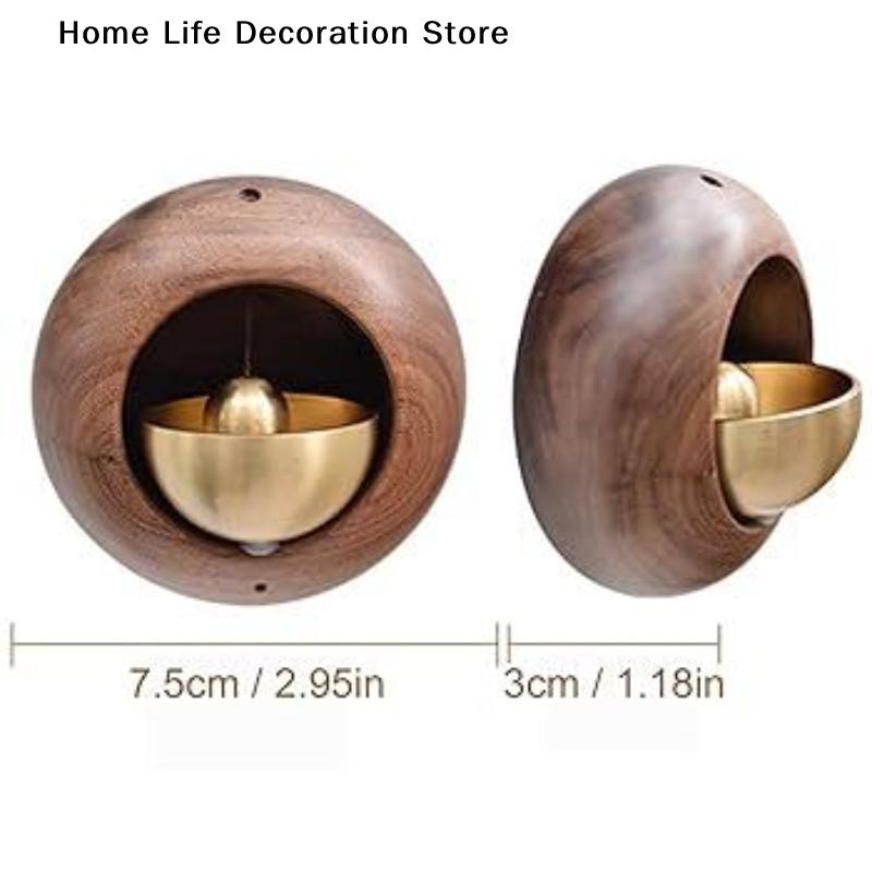 Wooden Magnetic Door Bell Entrance Opening Chime Round Bell Black Walnut Wood Hanging Doorbell Wind Japanese Room Chimes Decor