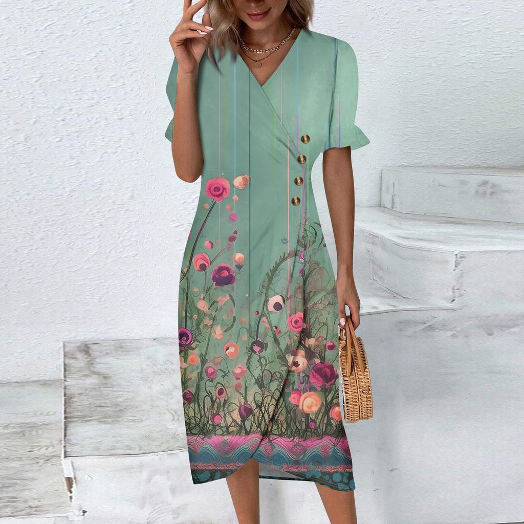 Пляжные платья для женщин, весна-лето, элегантное платье с запахом и V-образным вырезом в стиле бохо, струящееся гавайское платье макси с рюшами