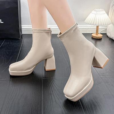 Летняя мода квадратный носок дизайнерская женская обувь женская элегантная неглубокая горловина без застежек для улицы шоппинг офис женские сапоги