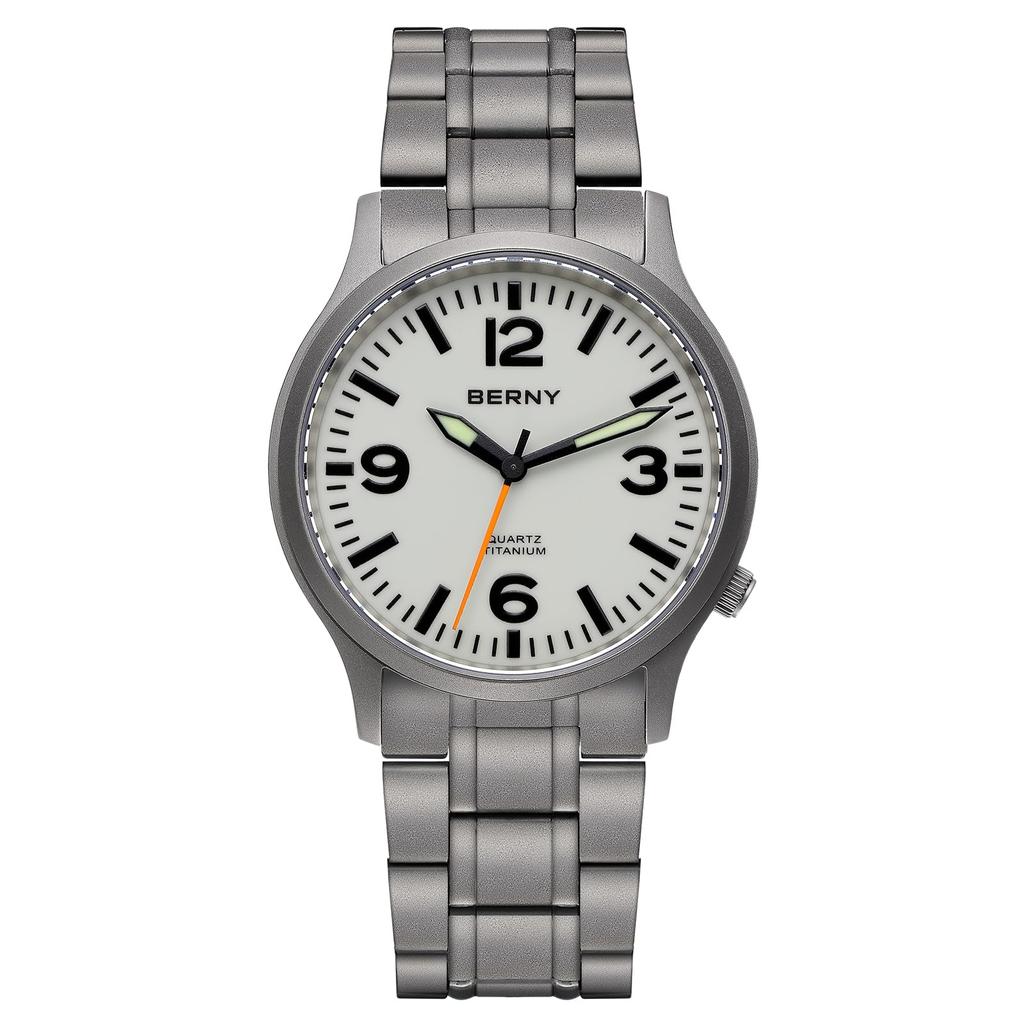 BERNY Titanium Watch Men Watch Watch Japan Sweep Seconds Quartz Movement VH31 5ATM Waterproof Analog Quartz Watch Super Luminous Sapphire Glass Men's