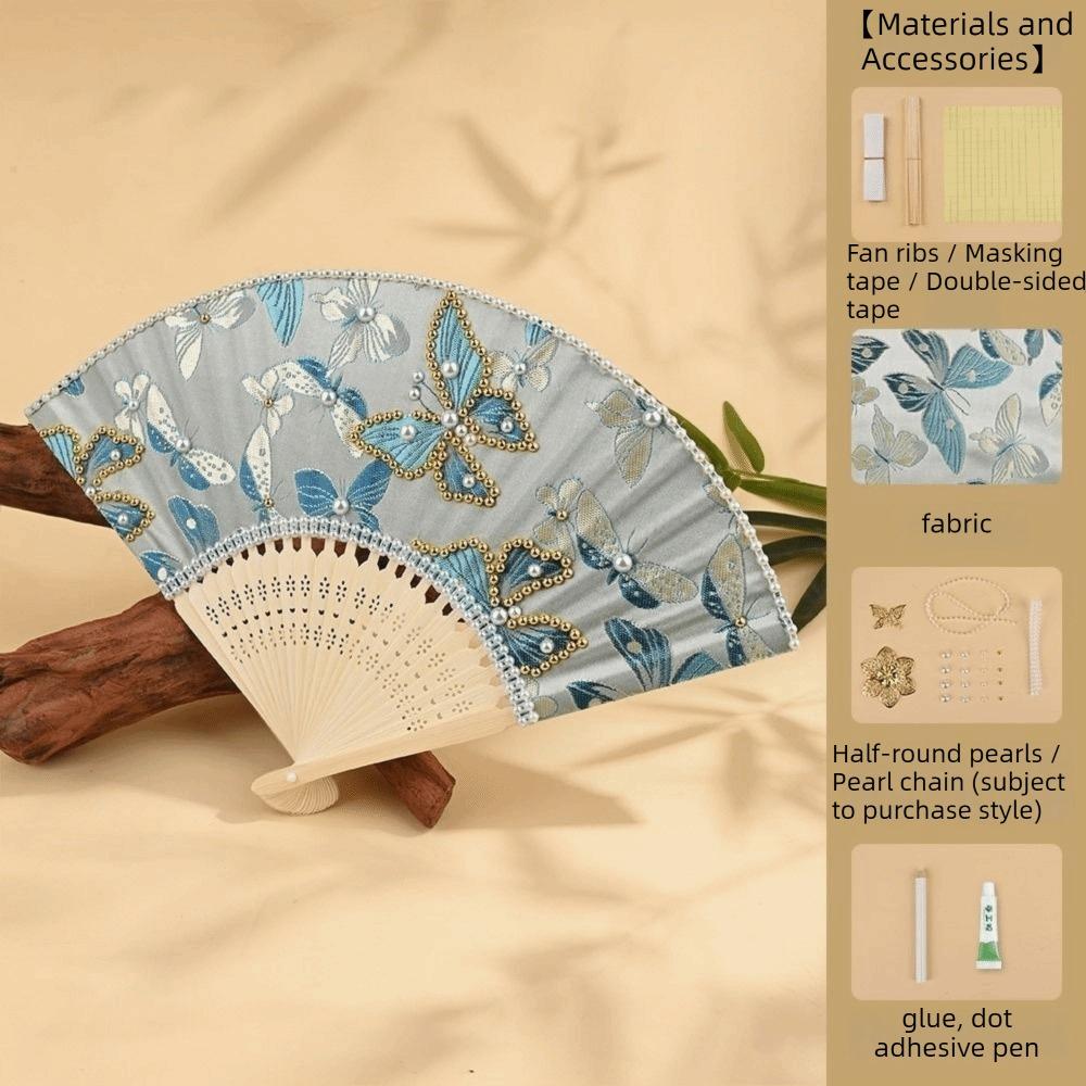 Butterfly Floral Print Hand Fan Portable Chinese Style Fan Elegant Handmade Fan Art Craft Project