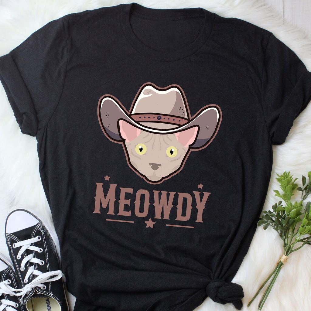Minskin Cat Meowdy Shirt, , , Funny Cowboy Cat Lover Gift, Cute Howdy T-shirt, Pet Cat Mom, Dad Tee, Western Yeehaw Hairless Sphynx