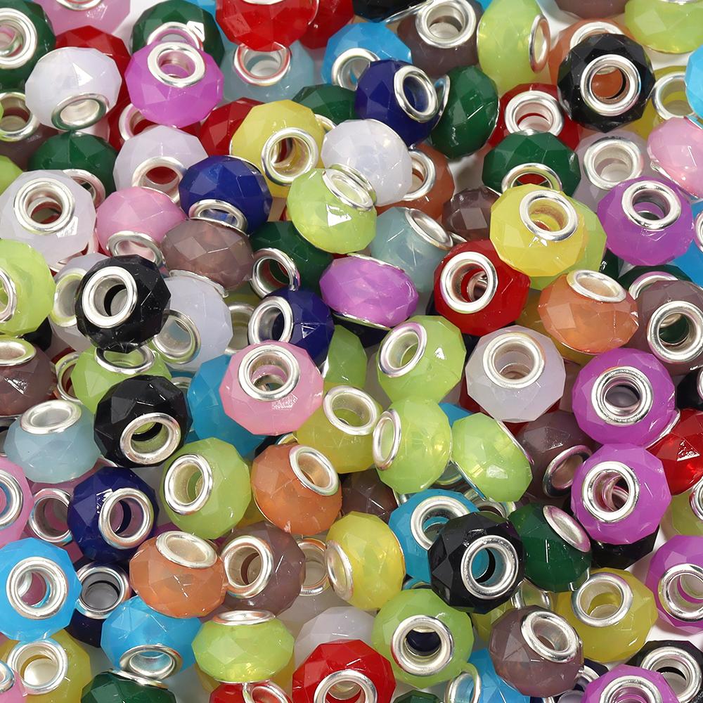 20pcs/Lot 14mm Jelly Color Faceted Resin Beads Big Hole Spacer Loose Beads For Jewelry Making DIY Bracelet Necklace Wholesale